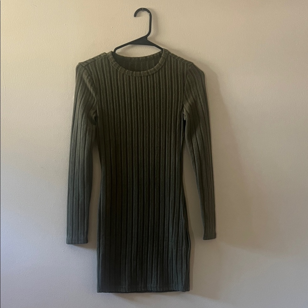 Olive Brown Ribbed Knit Dress